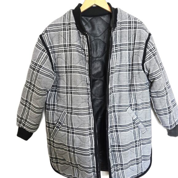Evereve Georgetown Coat Faux Leather Long Quilted Reversible Plaid Jacket XS - Picture 12 of 16